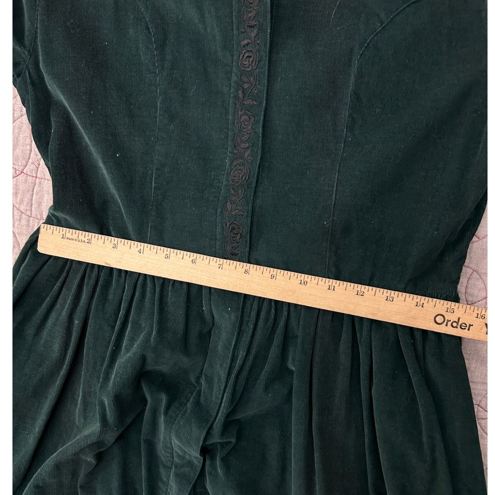 VTG Eddie Bauer Corduroy Dress Green Embroidered Button Front / Women's XS P - Picture 9 of 10